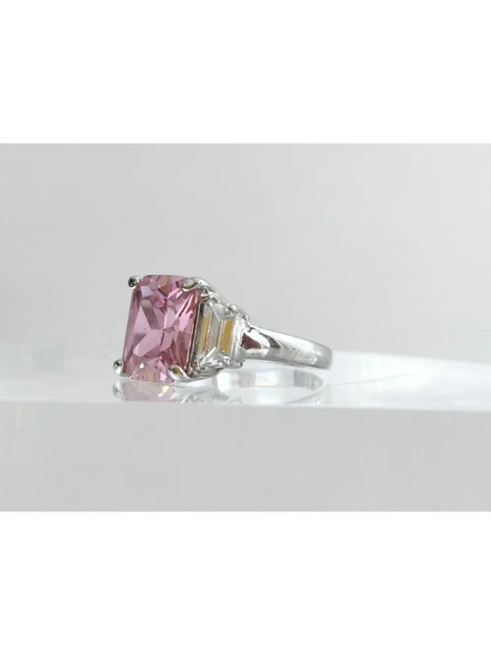 Pink Topaz & CZ Accented Gemstone Sterling Silver 925 Vintage Ring - sz 8.5